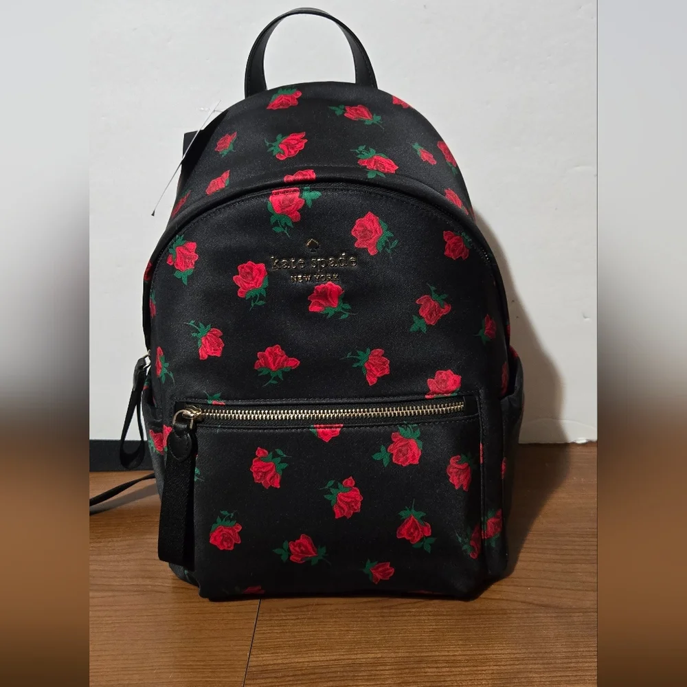 Kate Spade Floral Black and Red Backpack